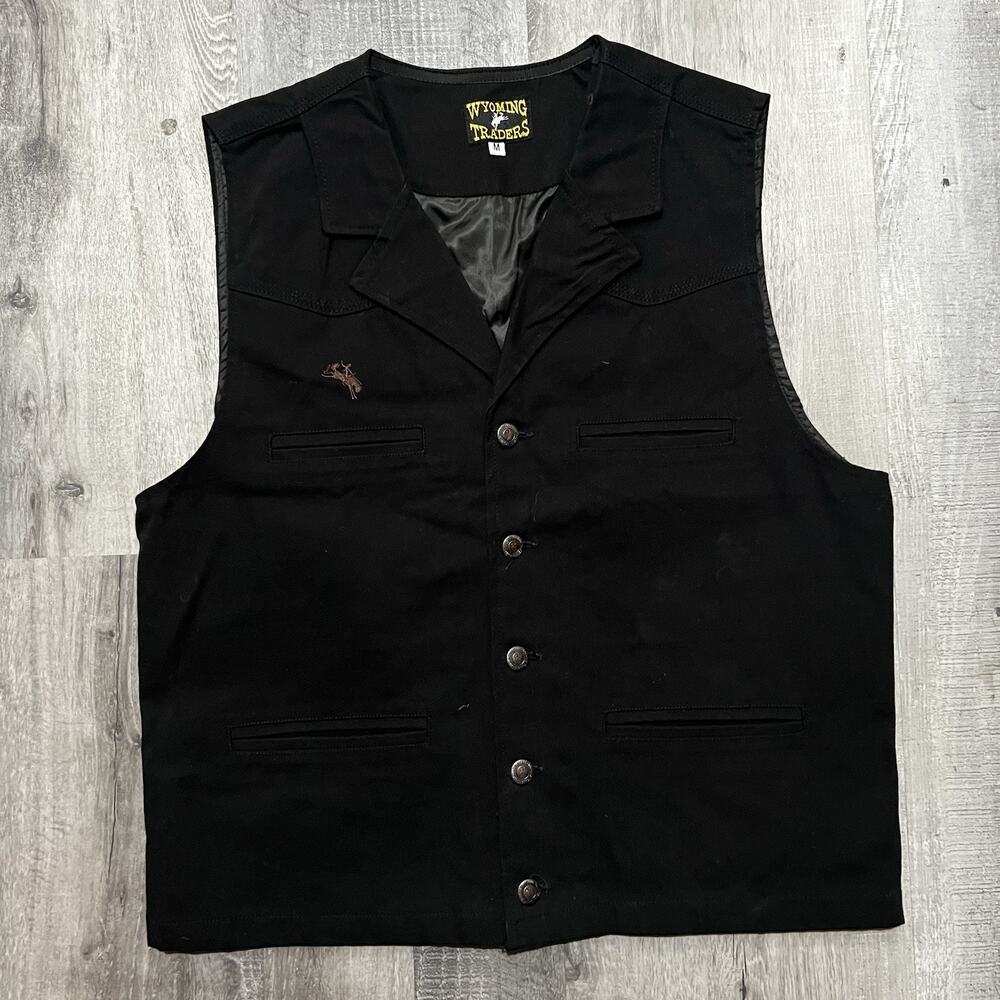 Wyoming Traders Vest Mens M Black Canvas Western Ranch Wear Rodeo Cowboy Cotton